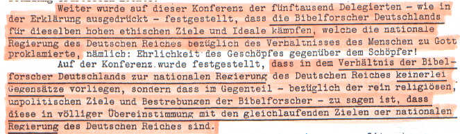 Faksimile aus dem Brief der Zeugen Jehovas an Adolf Hitler