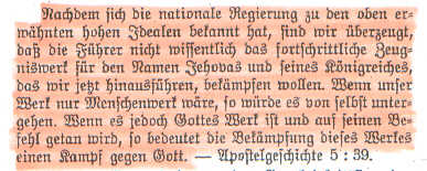Aus der Erklärung der ZEUGEN JEHOVAS - 1933 an Adolf HITLER gerichtet